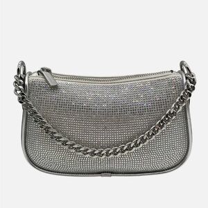 Michael Kors Silver Leather Carmela Small Pouchette Crossbody Bag